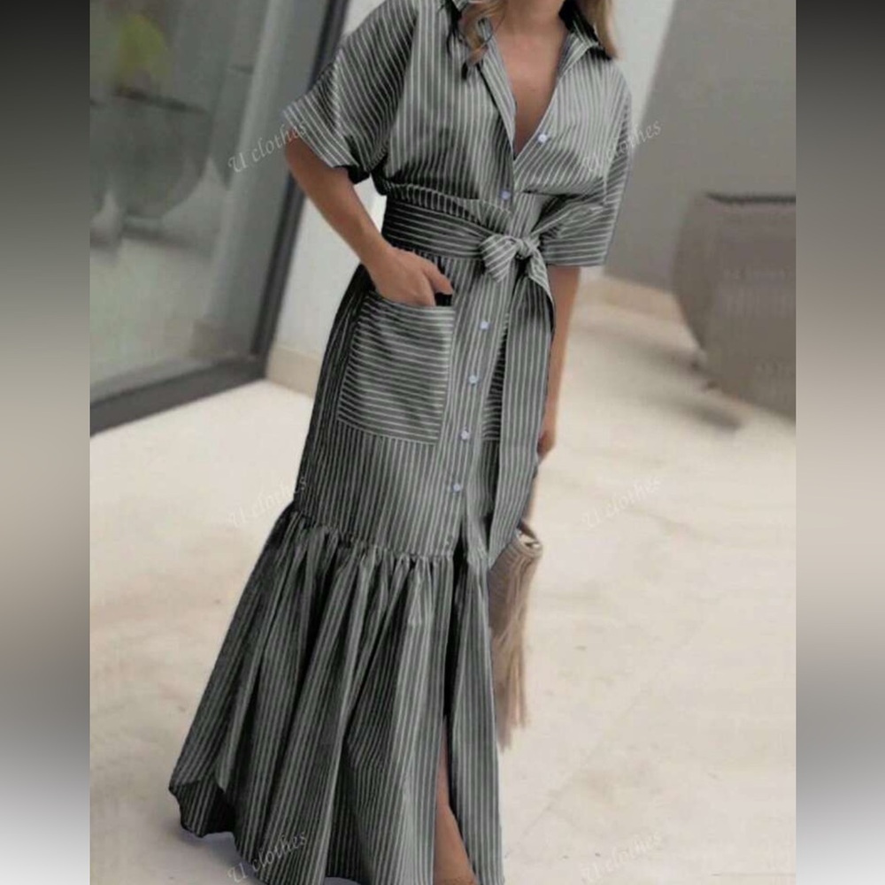 Striped Maxi Dress with Belt